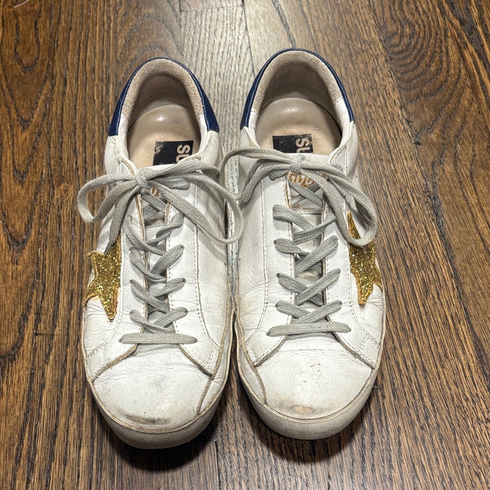Golden Goose White and Gold Sneakers